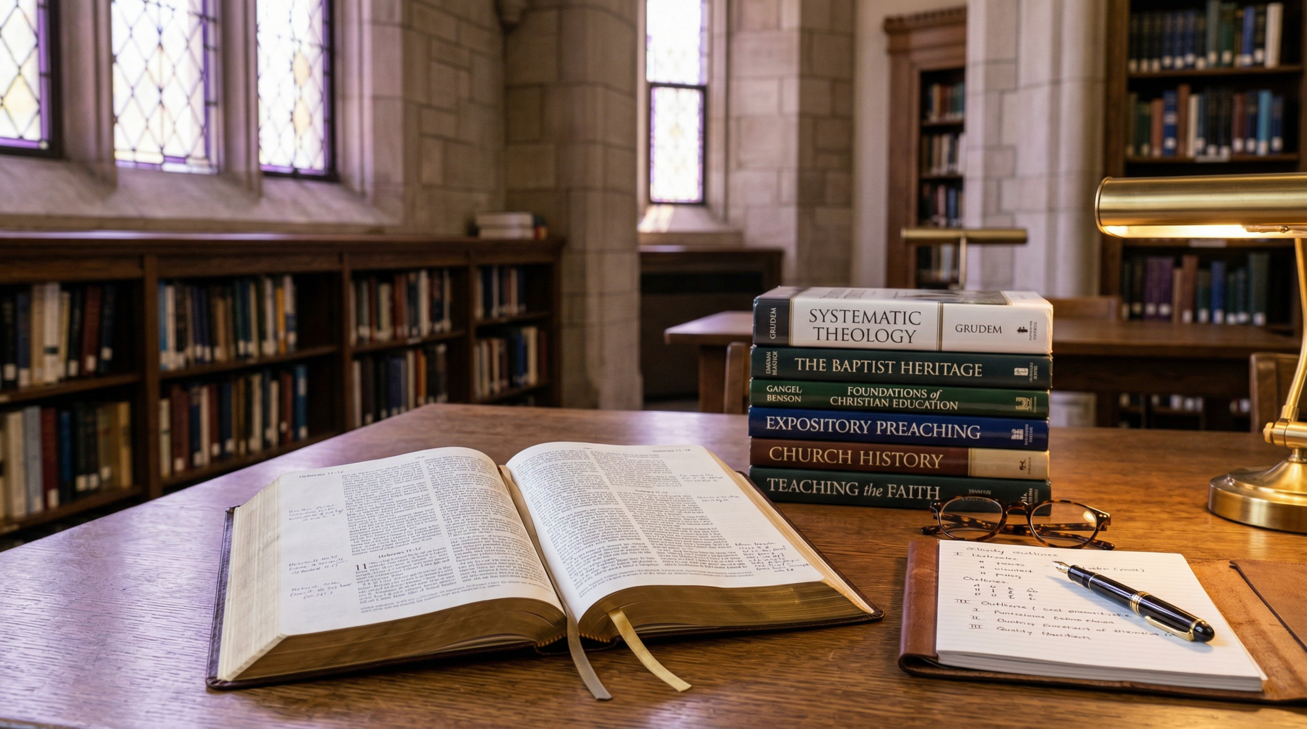Bible, certificate, and ministry materials representing Christian education background