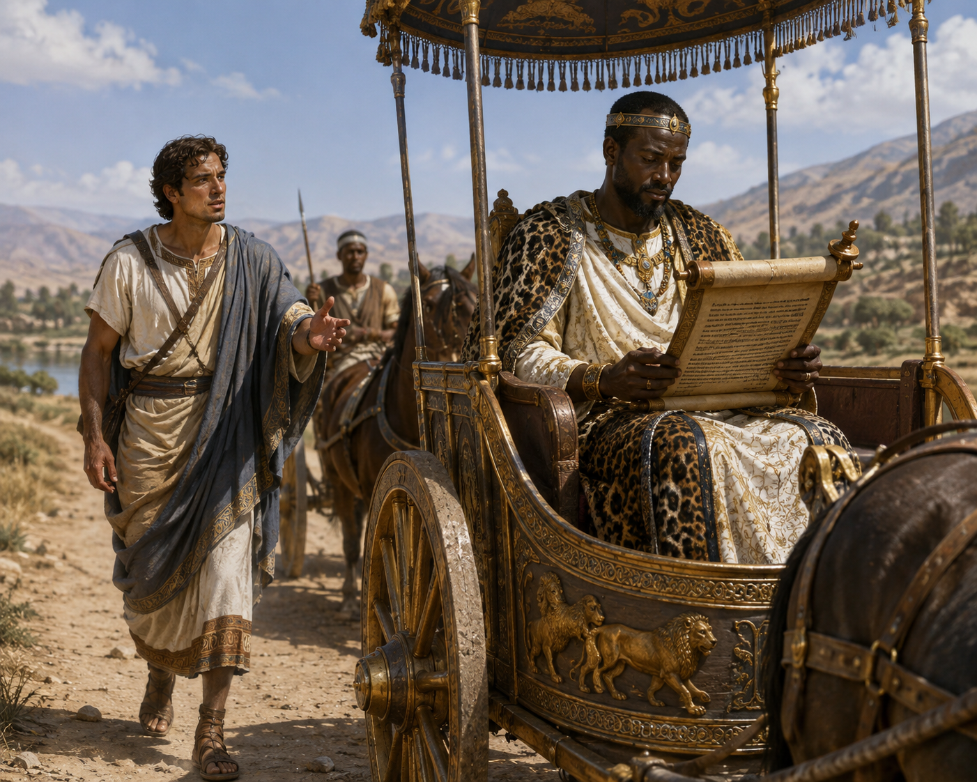 Philip approaching the Ethiopian eunuch in his chariot